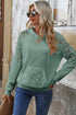 Waffle Knit Lace Patchwork Raglan Drawstring Kangaroo Pocket Hoodie